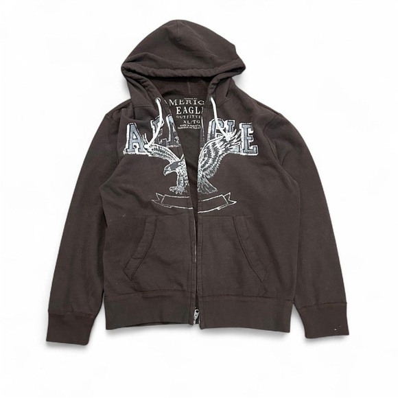 American Eagle Outfitters Other - American Eagle Outfitters Men’s Dark Brown Zip-Up Hoodie with Eagle Graphic
